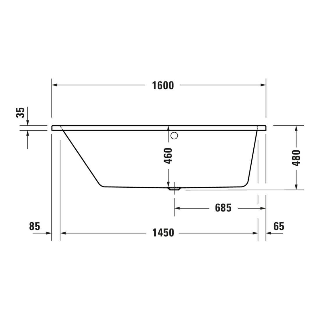 Duravit Whirlwanne No. 1 160x85cm, 140 l, EB-Vers, 1 RS li, we.