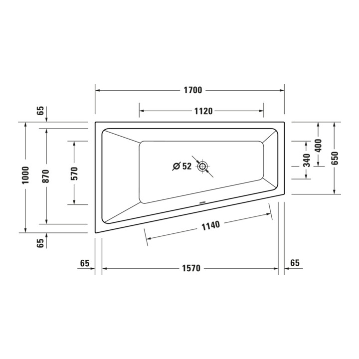Duravit Whirlwanne No. 1 170x1000cm, 210 l, EB-Vers, 1 RS li, we.