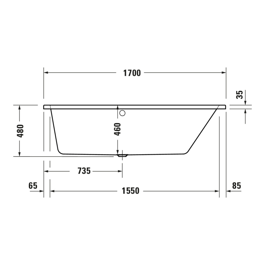 Duravit Whirlwanne No. 1 170x1000cm, 210 l, EB-Vers, 1 RS re, we.