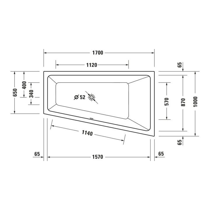 Duravit Whirlwanne No. 1 170x1000cm, 210 l, EB-Vers, 1 RS re, we.