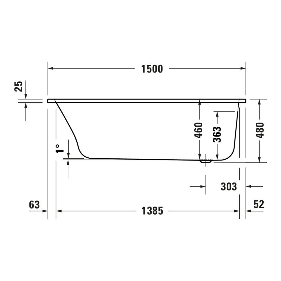 Duravit Whirlwanne Qatego 150x75cm, Combi E, EB-Version, 1 RS, we.