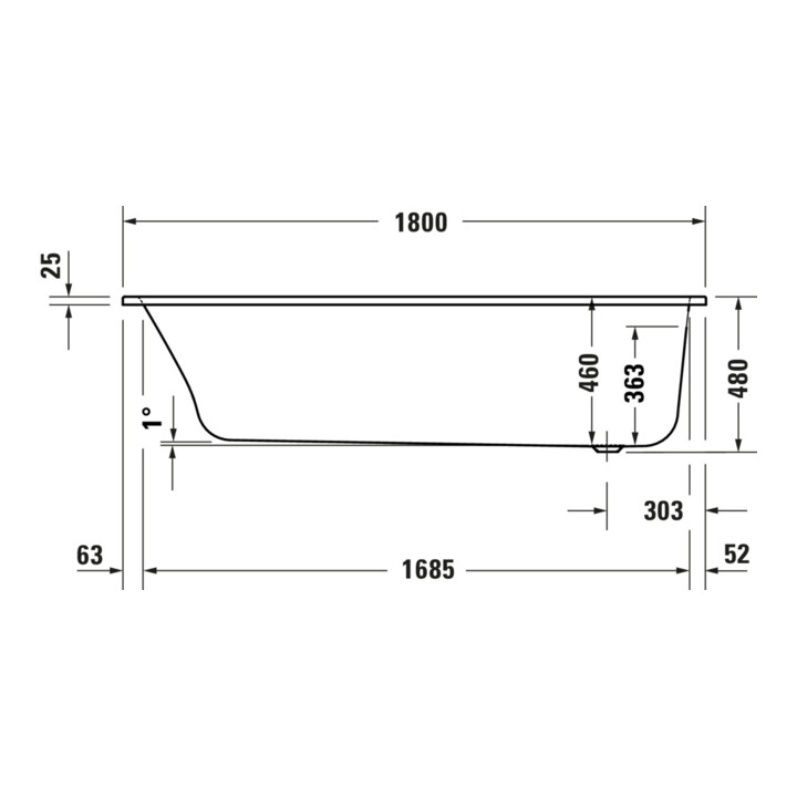 Duravit Whirlwanne Qatego 180x80cm, Combi P, EB-Version, 1 RS, we.
