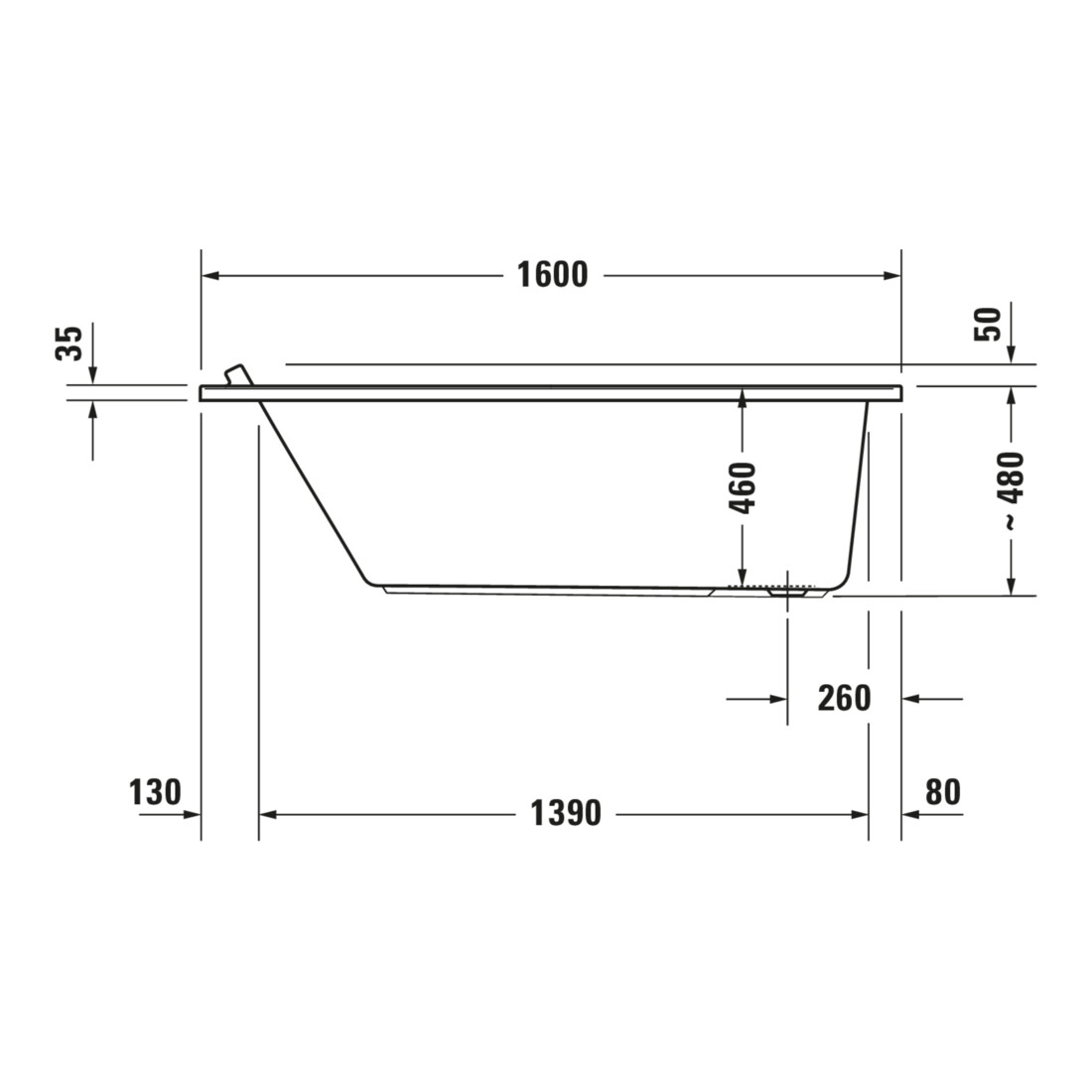 Duravit Whirlwanne Starck 160x70cm, Combi E, EB-Version, 1 RS, we.