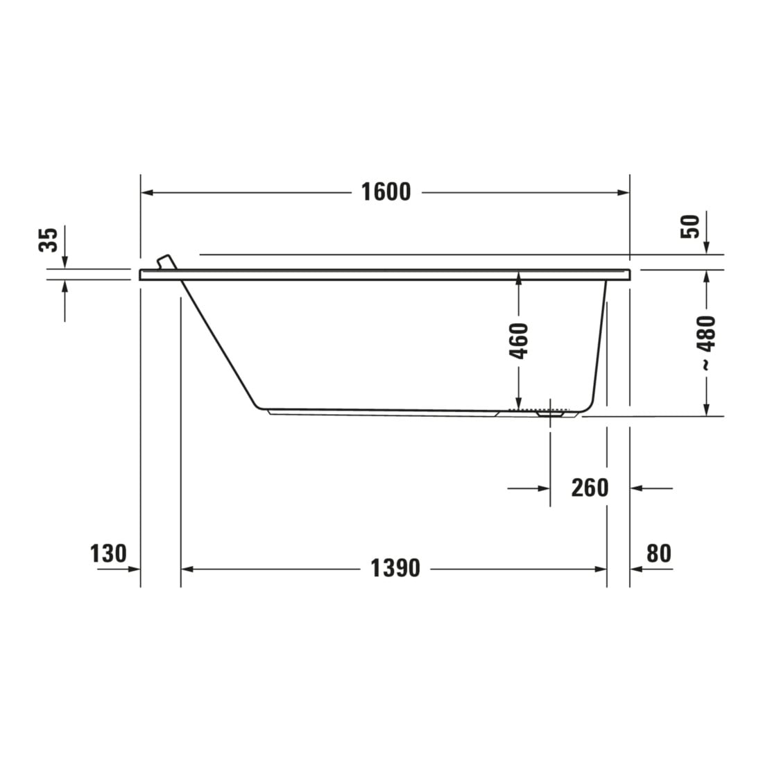 Duravit Whirlwanne Starck 160x70cm, Combi E, EB-Version, 1 RS, we.