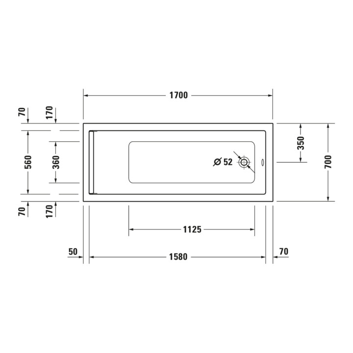 Duravit Whirlwanne Starck 170x70cm, Combi E, EB-Version, 1 RS, we.