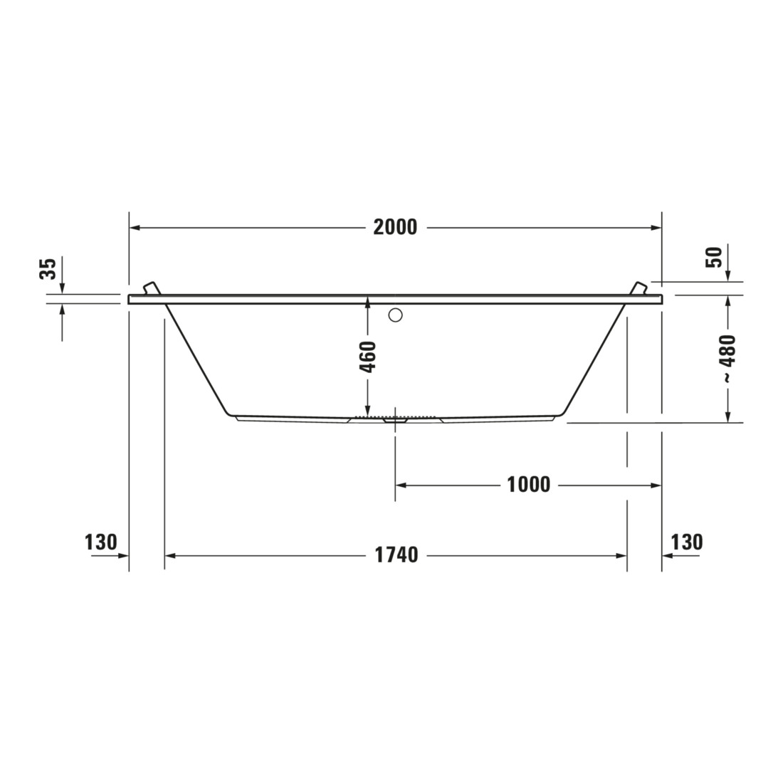 Duravit Whirlwanne Starck 200x100cm, Combi E, EB-Vers, 2 RS, we.