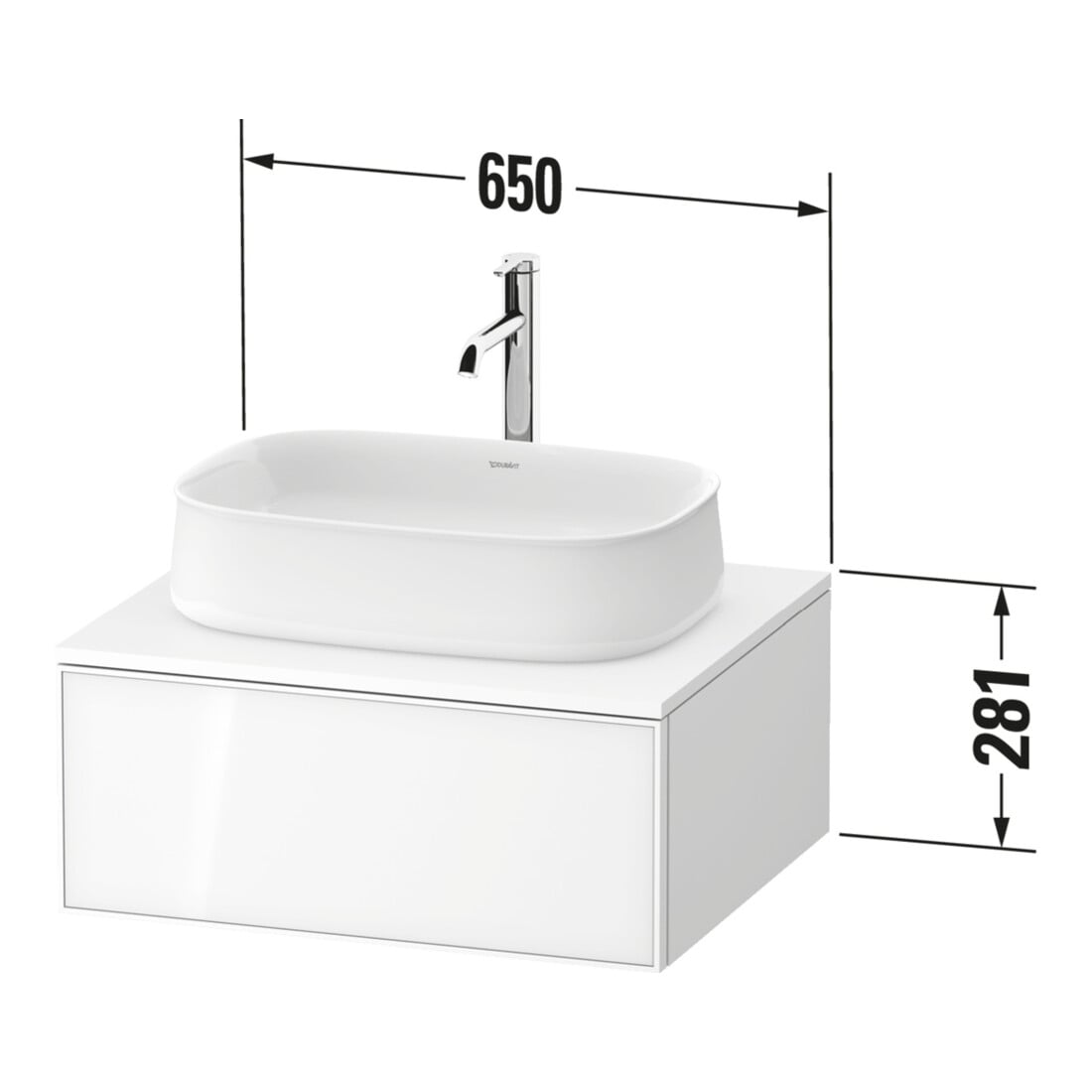 Duravit Zencha Meuble sous lavabo 65x55 cm, 1 tiroir, blanc mat/noir mat, système coulissant