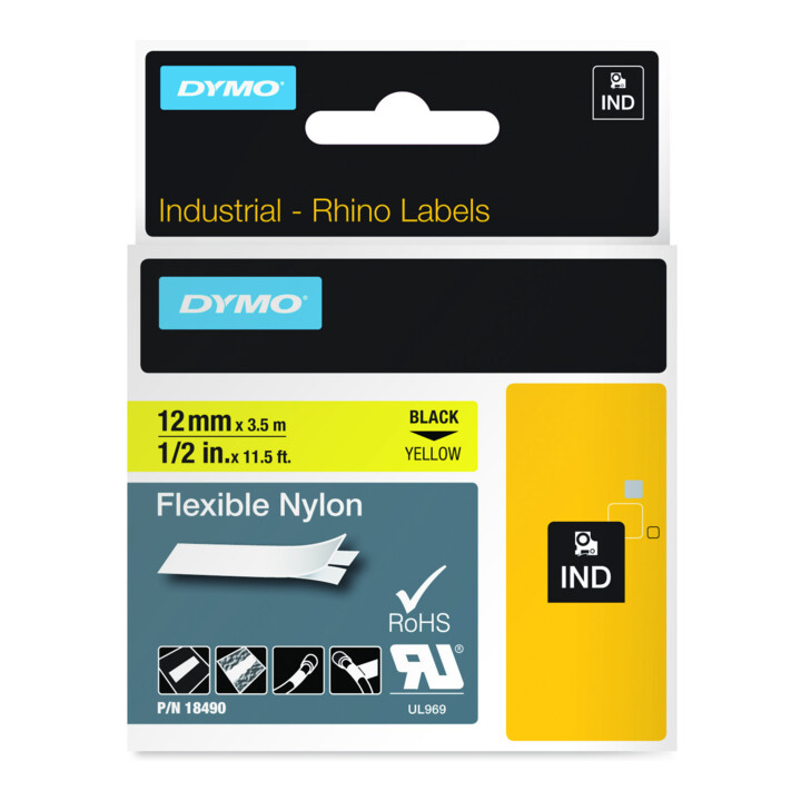 Dymo Schriftband B.12mm/L.3,5m flexibles Nylon schwarz auf gelb