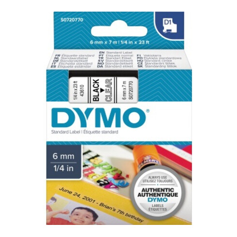 DYMO Schriftbandkassette D1 S0720770 6mmx7m sw auf tr