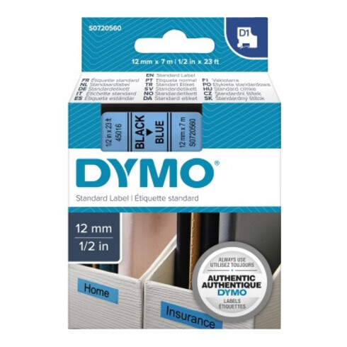 DYMO Schrijflint Cassette D1 S0720560 12mmx7m bw op bl