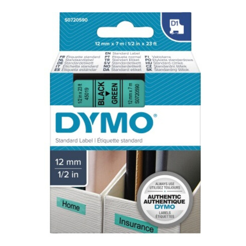 DYMO Schrijflint Cassette D1 S0720590 12mmx7m bw op gn