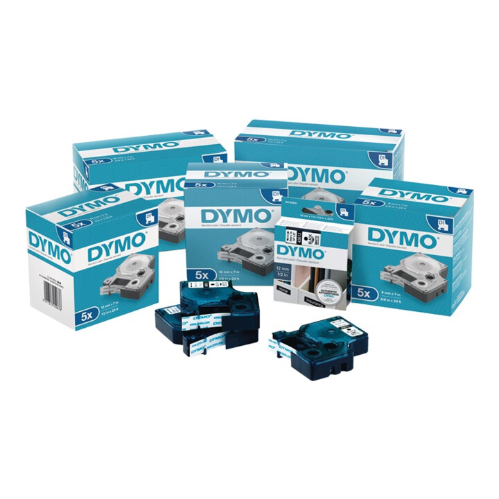 Dymo schrijflint W.12mm/L.7m bw op wit