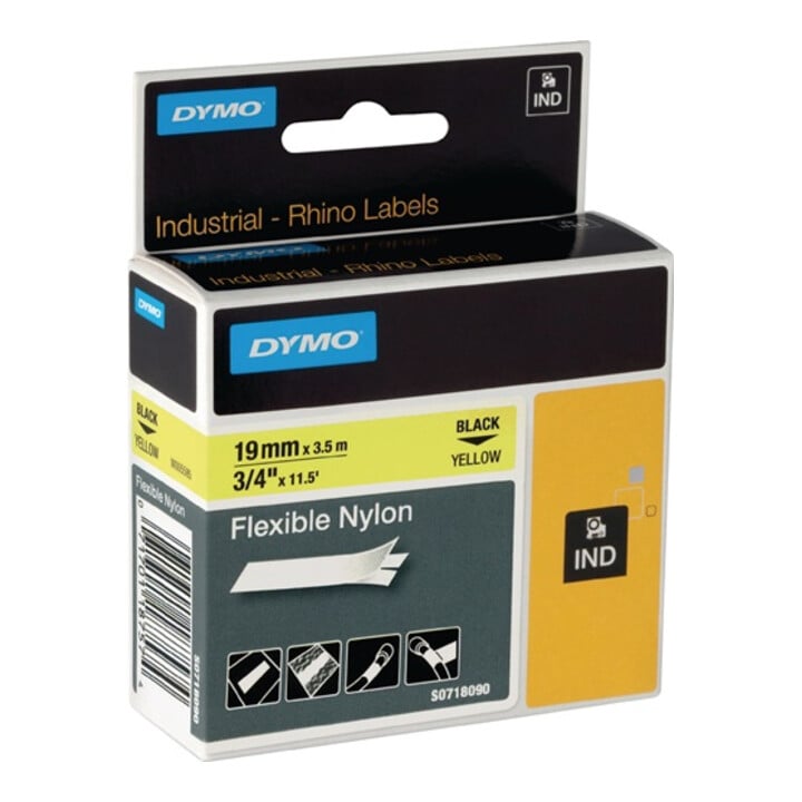 Dymo schrijflinten W.19mm/L.3,5m flexibel nylon zwart op geel