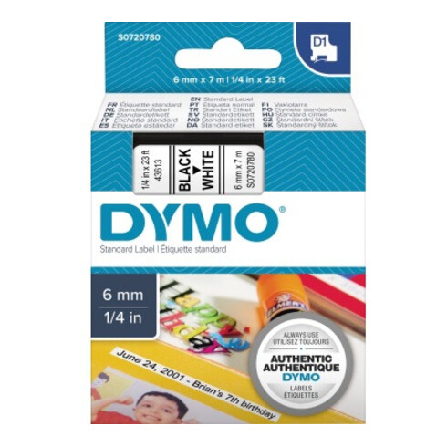 DYMO tape cassette D1 S0720780 6mmx7m zwart op wit
