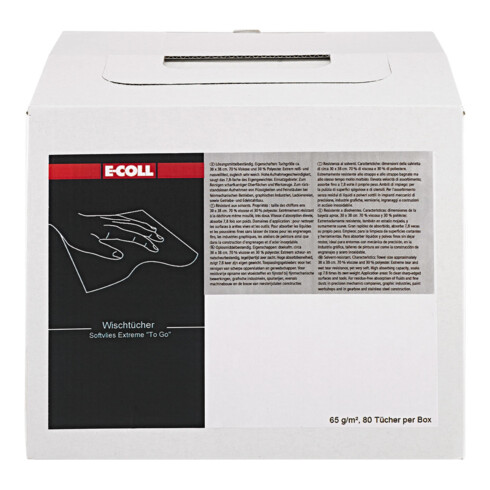 E-COLL Wischtuch Softvlies Extr. Spenderbox "toGo" 80 Tücher 30x38mm weiß