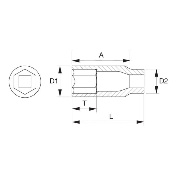 E/D/E Douille de clé à ergot 1" 6 pans longue S
