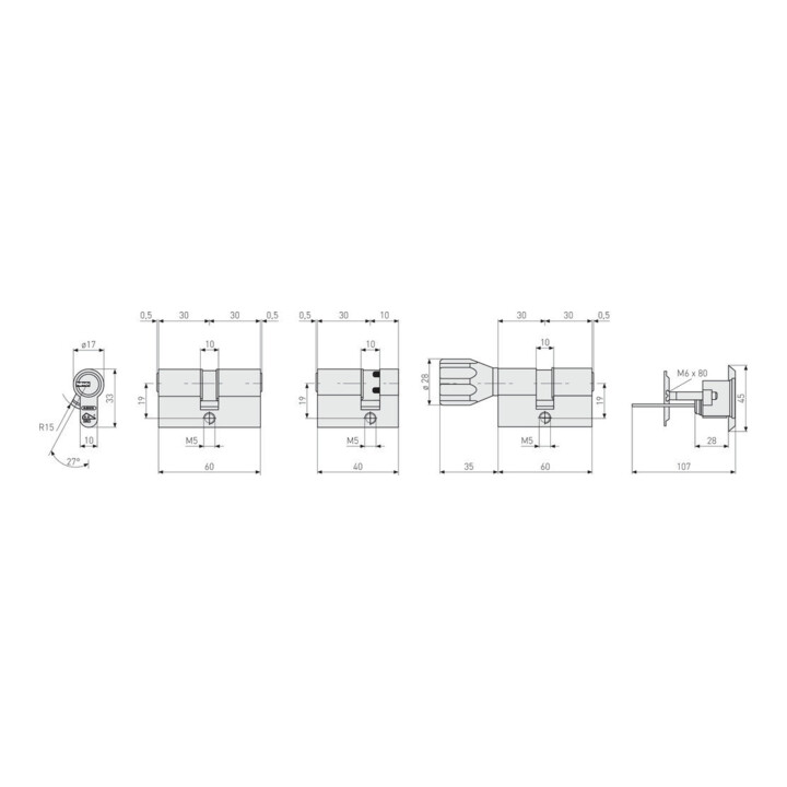 E/D/E Halb-Zylinder EC 550 NP 10/35 Not- u. Gefahrenfunktion