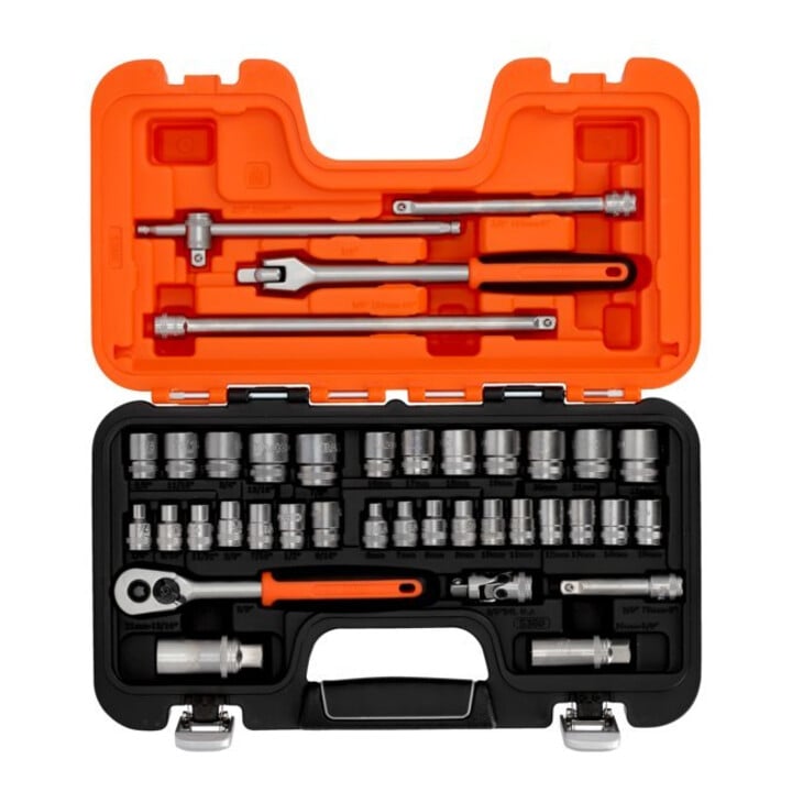 E/D/E Jeu de clés à douille 3/8" 38 pièces acier rapide mat haute performance