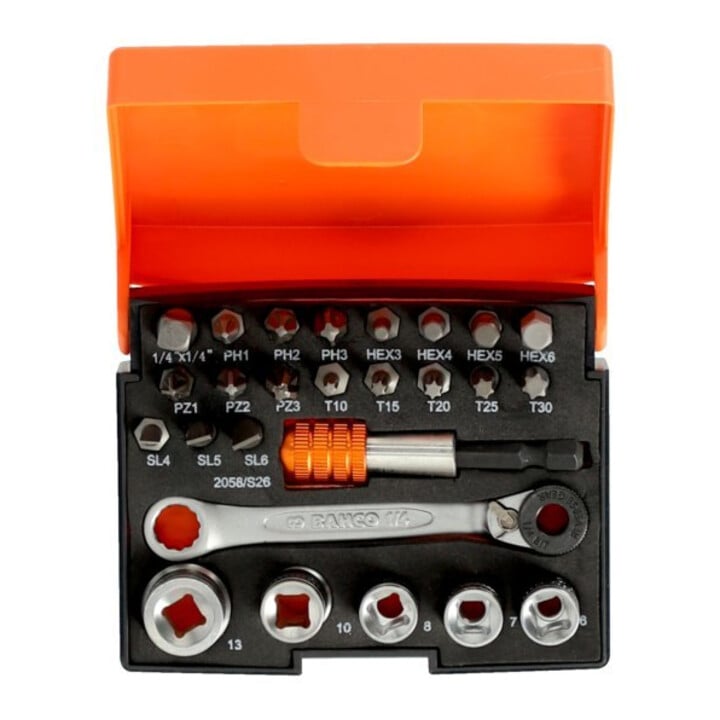 E/D/E Jeu de clés à douille à embouts 1/4" 26 pièces, emballage blister