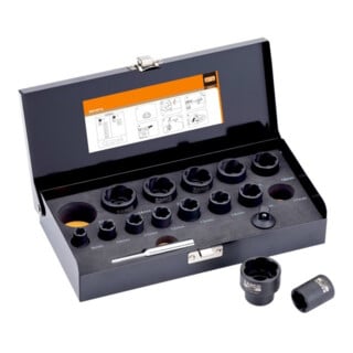 E/D/E Jeu de douilles à chocs 16 pièces 3/8" 1/2" phosphaté noir