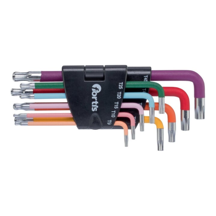 E/D/E Jeu de tournevis d'angle 9 pièces T9-T45 coloré tête sphérique support plastique