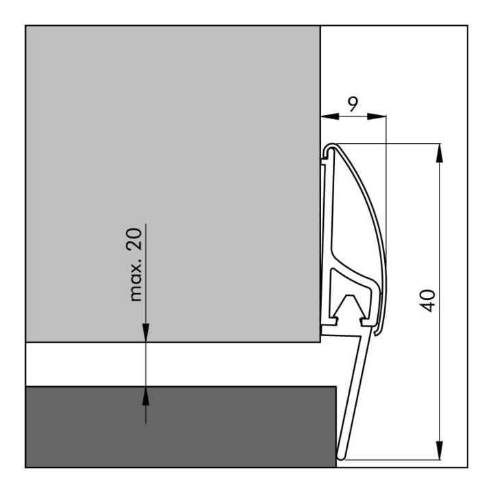 E/D/E Joint de seuil de porte inox 1000 mm argent acier 40 mm H 9 mm épaisseur