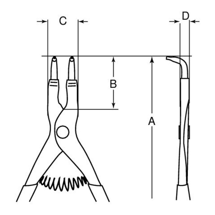 E/D/E Pince à circlips extérieur 90° coudée 180 mm