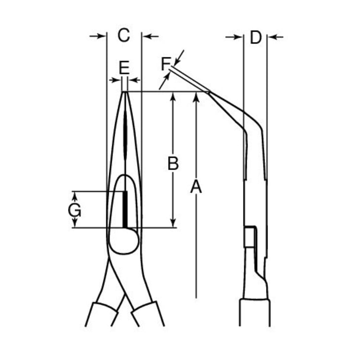 E/D/E Pince plate ronde chromée isolée 60G coudée