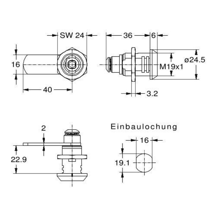 E/D/E Serrure de porte cylindrique en verre MB-FURORE 8570 4-10 mm droite/gauche