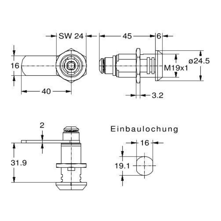 E/D/E Serrure pour porte en verre cylindrique MB FURORE 8570 4-10 mm droite/gauche