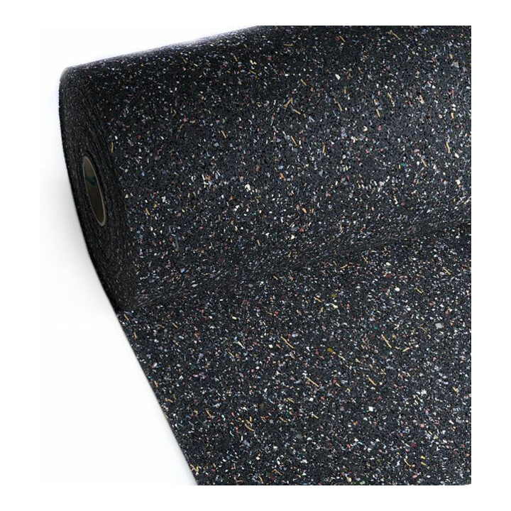 E/D/E Tapis de recyclage caoutchouc/PU 10 mm noir-multicolore 1500 mm 5 m