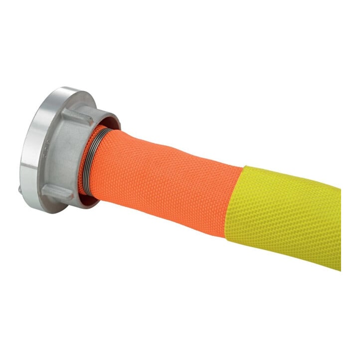 E/D/E Tuyau plat de construction et industriel C/52 mm orange avec 2 glissières de fuite STORZ