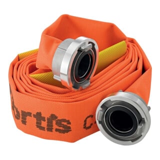 E/D/E Tuyau plat de construction et industriel C/52 mm orange avec 2 glissières de fuite STORZ