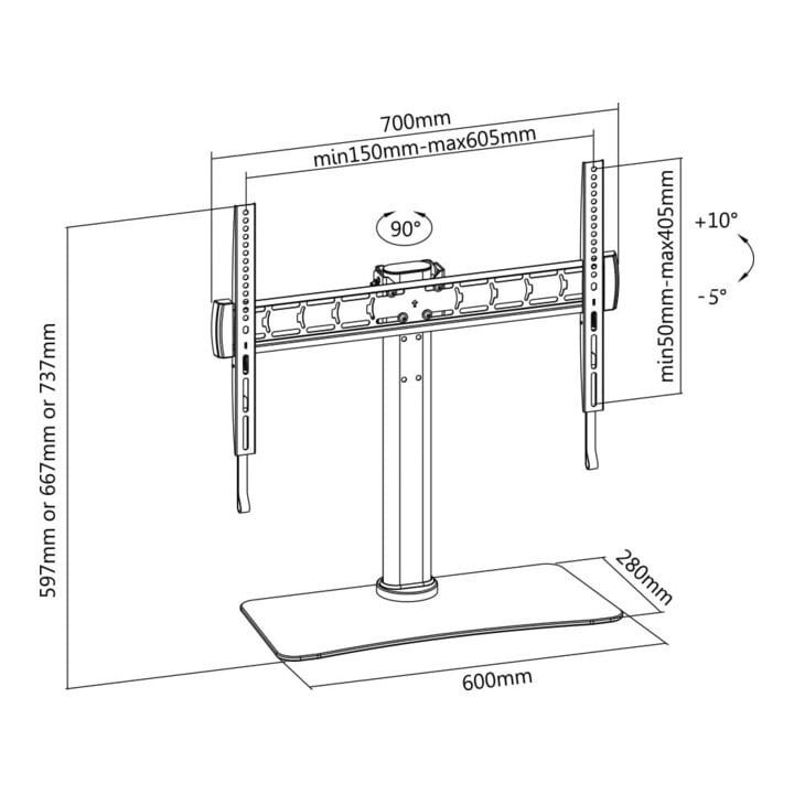 e+p Pied de support TV TH 146 81-140 cm 32-55 pouces