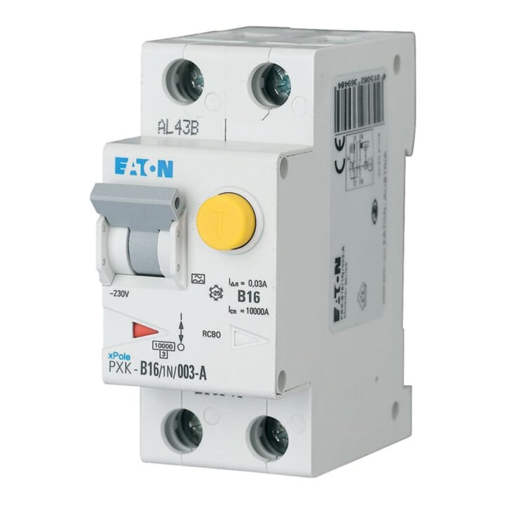 Eaton Interrupteur différentiel et disjoncteur C 16A 1p+N, 30mA PXK-C16/1N/003-A