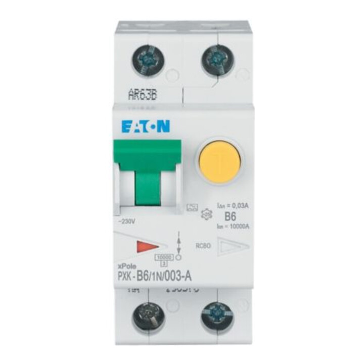Eaton Interrupteur différentiel et disjoncteur combiné B 6A 1p+N 30mA PXK-B6/1N/003-A