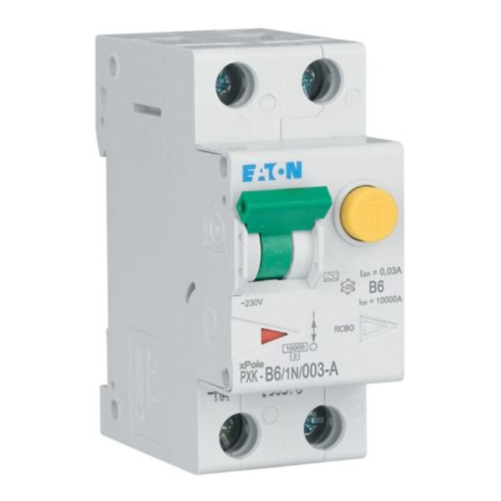 Eaton Interrupteur différentiel et disjoncteur combiné B 6A 1p+N 30mA PXK-B6/1N/003-A