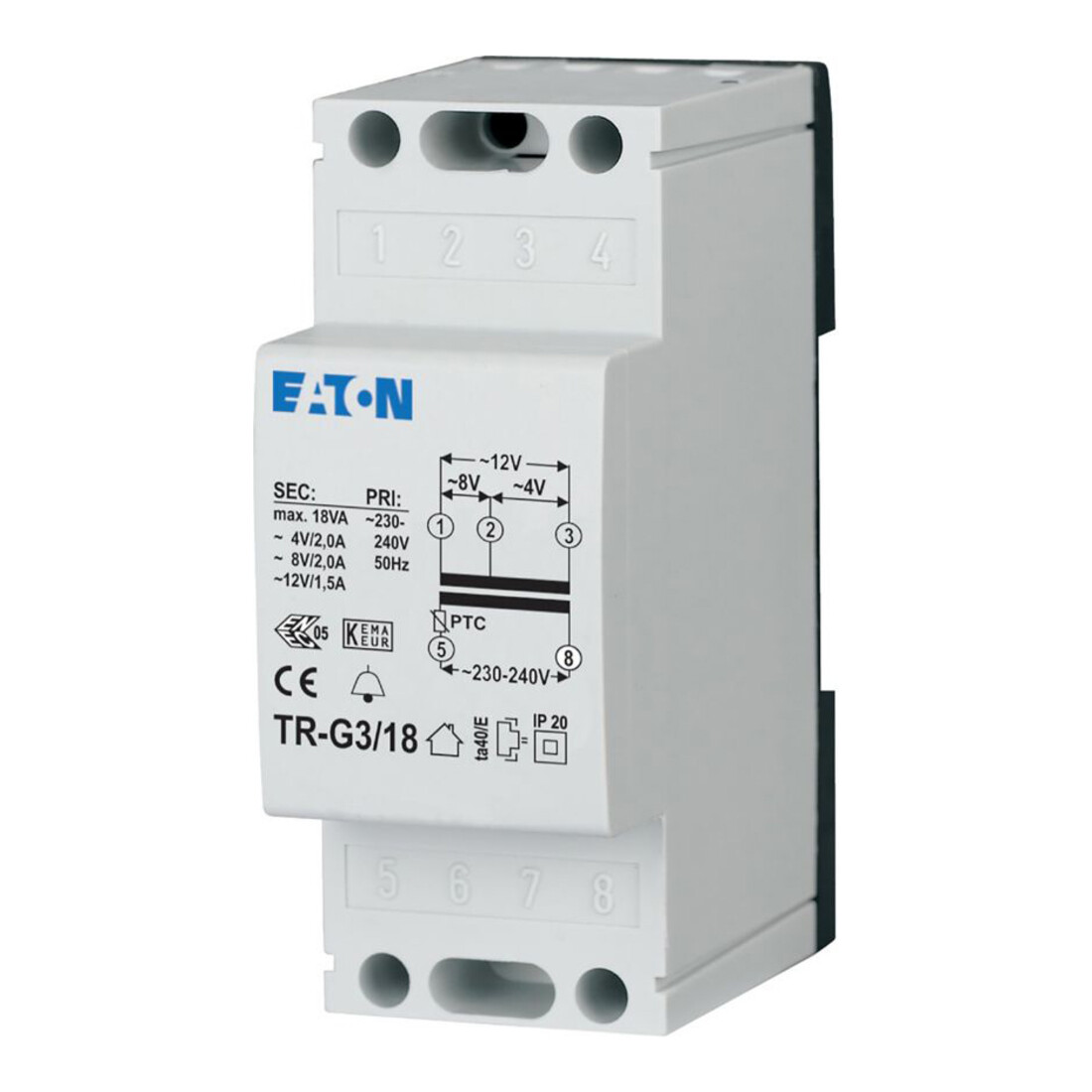 Eaton Klingeltransformator 4-8-12V/2A TR-G3/18