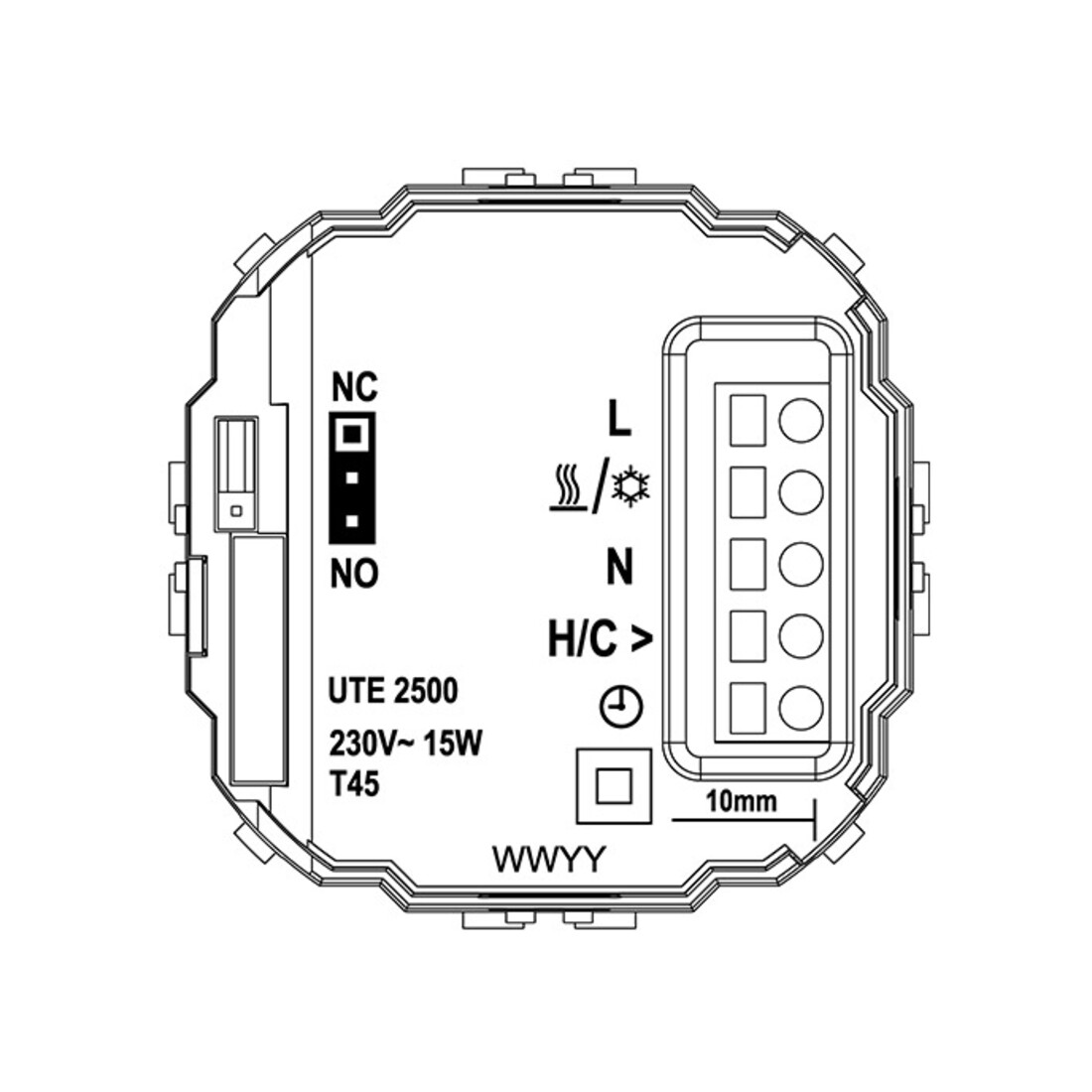 Eberle Controls Régulateur d’ambiance encastré 5-30°C AC230V Sortie Triac UTE 2500-RAL9010-G55