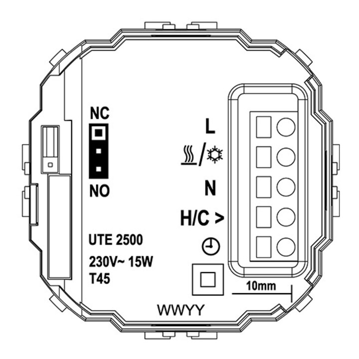 Eberle Controls Régulateur d’ambiance encastré 5-30°C AC230V Sortie Triac UTE 2500-RAL9010-G55