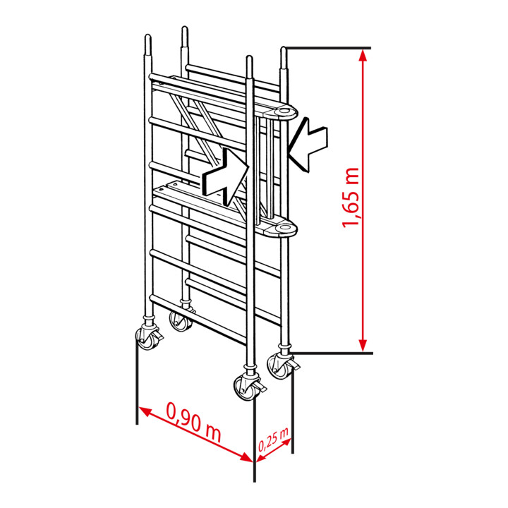 Échafaudage roulant, pliant avec stabilisateurs, hauteur de portée 2,80 m Hymer
