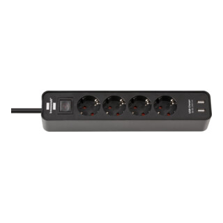 Ecolor Steckdosenleiste mit USB-Ladefunktion 4-fach schwarz/schwarz 1,5m