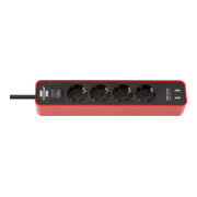Ecolor stekkerdoos met USB-laadfunctie 4-voudig rood/zwart 1,5m