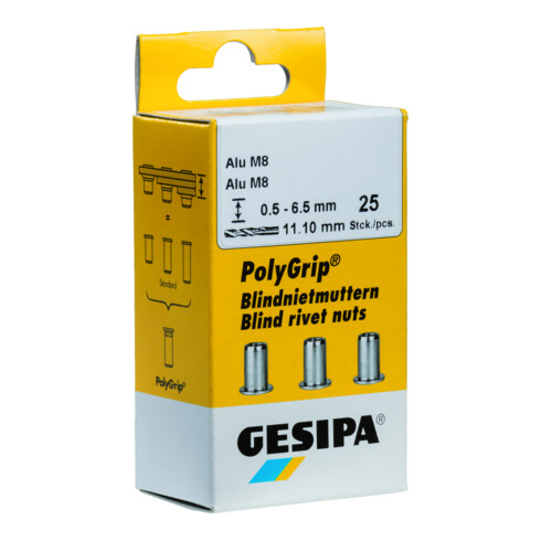 Écrous à rivets aveugles PolyGrip Gesipa Mini-Pack Acier M 8 x 11 x 20