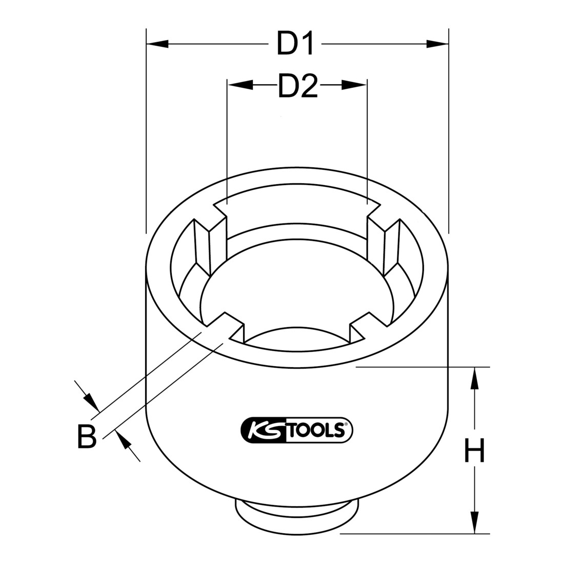 KS Tools Écrou cannelé 1/2 pouce KM6, tenon intérieur