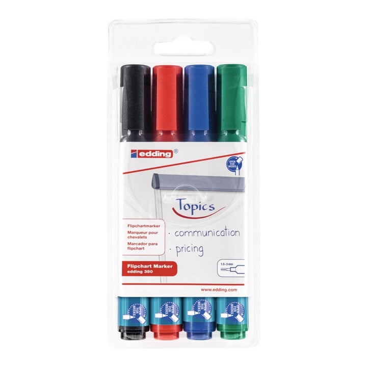Edding Flipchartmarker 380 Set sw/rot/blau/grün Rundspitze Strich-B.1,5-3mm