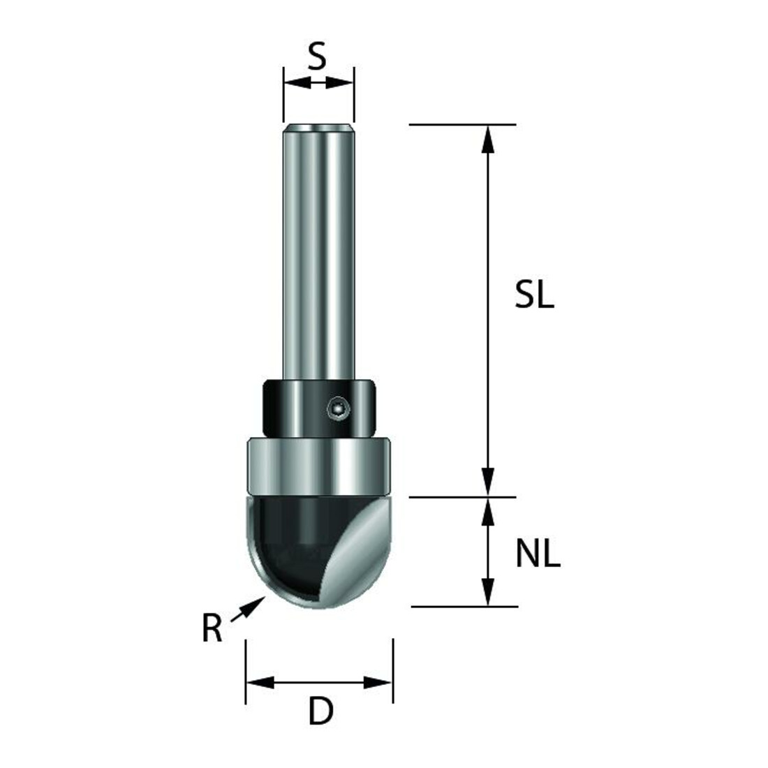 Edessö Sbavatore cavo per scanalature, HW- (HM), Z=2, con cuscinetto a sfera sul lato del gambo, ø12 NL12, GL48 S8 W R6