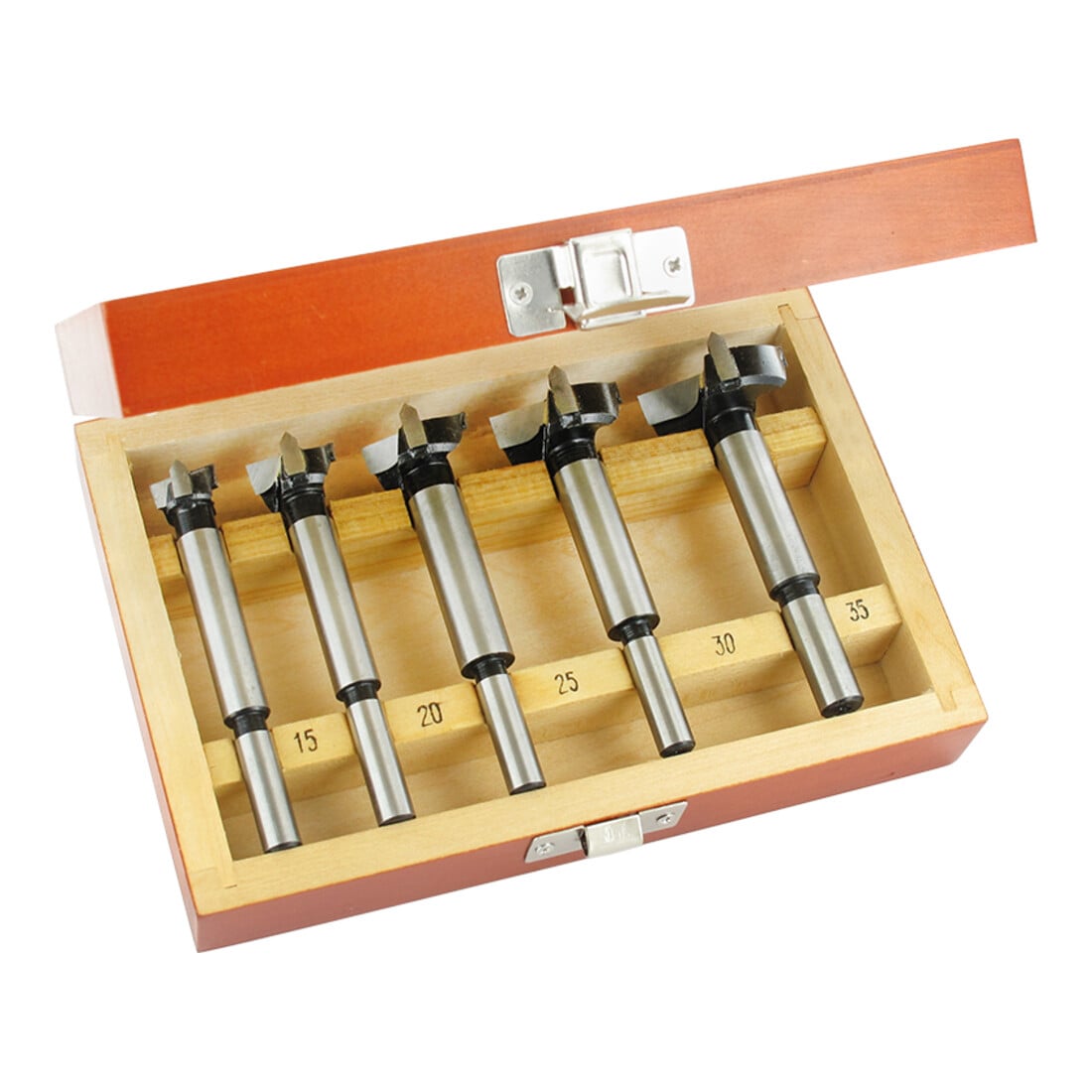 Edessö Set di punte da trapano WS- (acciaio per utensili) 5pz., Z=2+2 speroni + alesatore, con punta centrale, rotazione oraria, ø15, 20, 25, 30, 35mm, GL