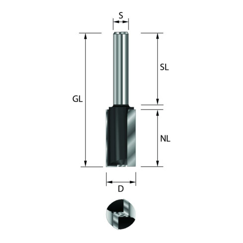 EDESSÖ HW- (HM) fraise à rainurer, longueur normale, avec arête de coupe, Z=2+1, diamètre 30 NL35, GL90 S12