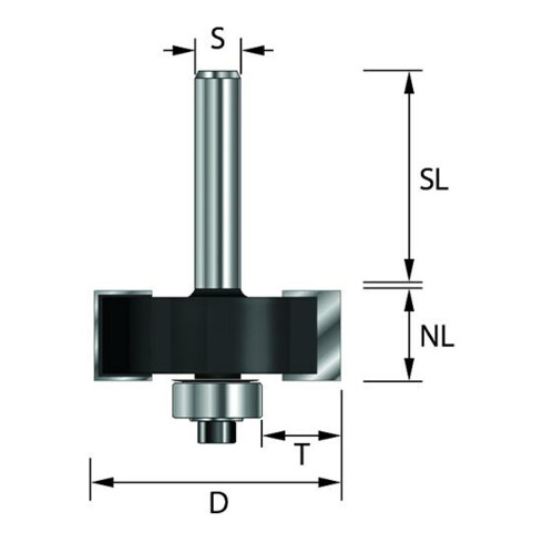 Edessö Fresa per battute HW- (HM) con set di cuscinetti a sfera (4pz.), Z=2, fondo a sfere, ø34,9 NL12,7, GL53 S12